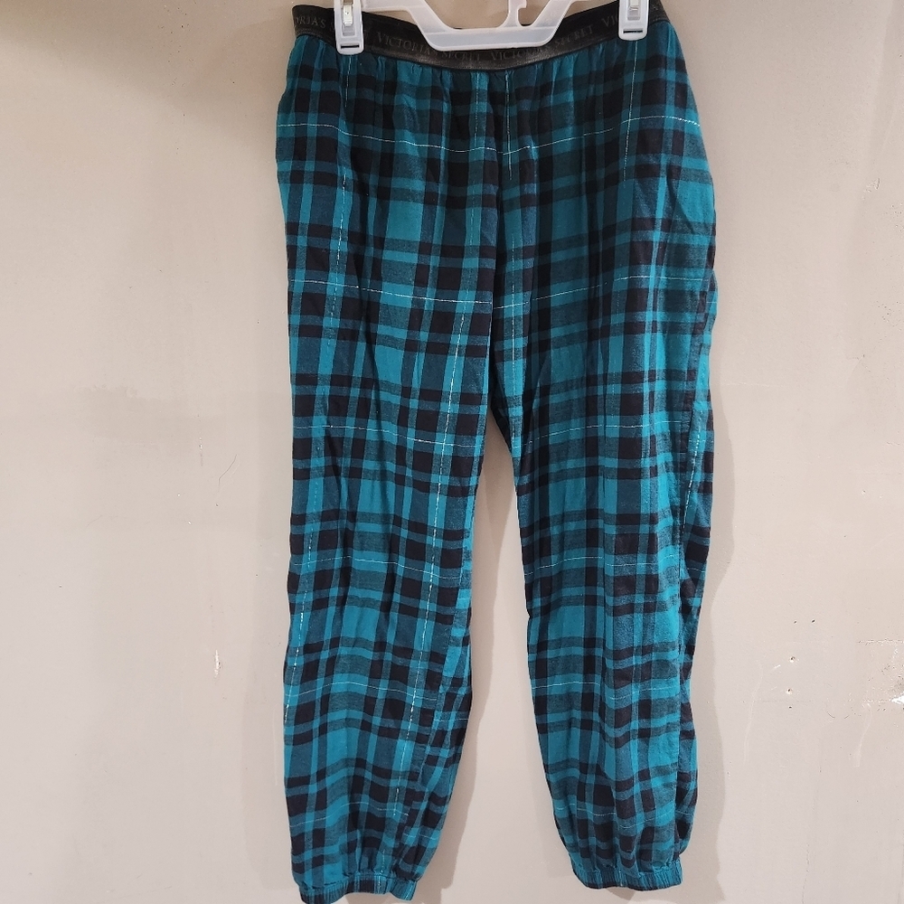 Victoria's Secret Teal Green And Black Plaid Flannel Pajama Pants Size L